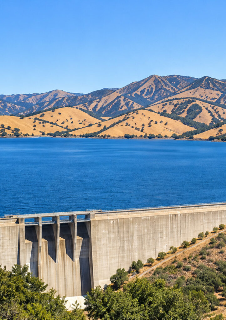 The dam wall at Black Butte Lake.
